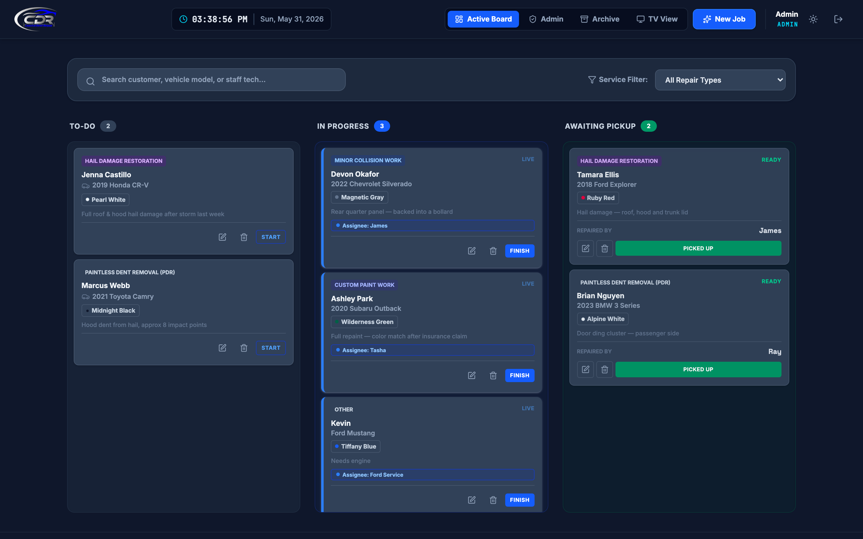 CDR Dashboard — real-time Kanban board